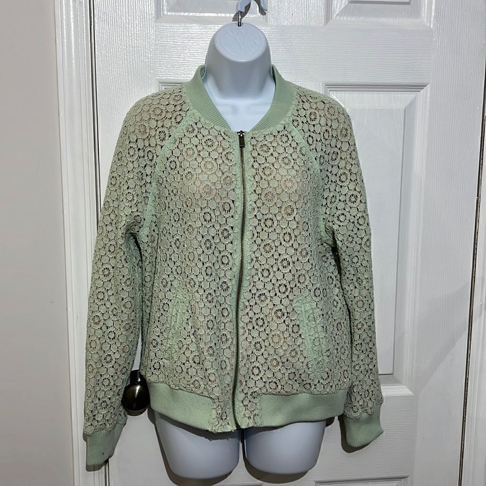 Victoria Beckham for Target Bomber Jacket Womens Mint Green Floral Lace L